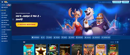 Page d'accueil de SG Casino avec un bonus de bienvenue de 100 % jusqu’à 750 $ + 200 tours gratuits