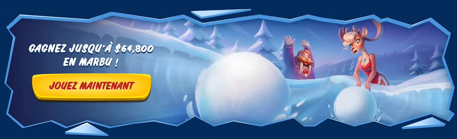 Rejoignez le tournoi Marbu et courez la chance de gagner jusqu’à 64 800 $ Personnages du casino jouant dans la neige — Gagnez jusqu’à 64 800 $ en Marbu